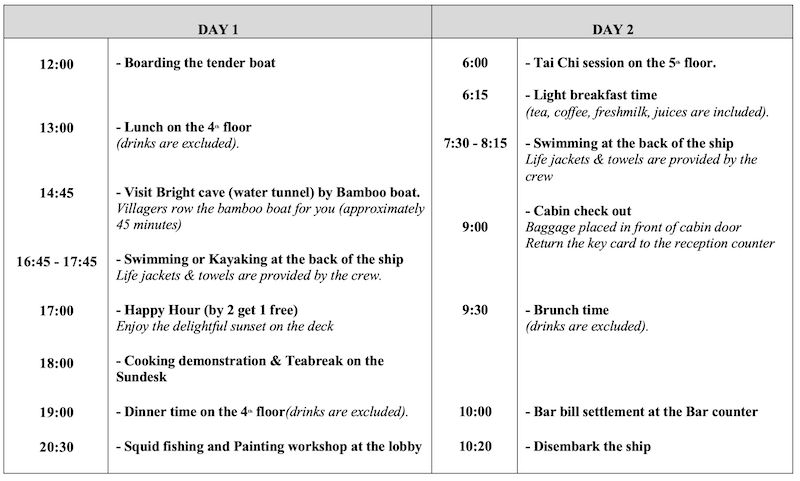Diana 2D1N cruise itinerary