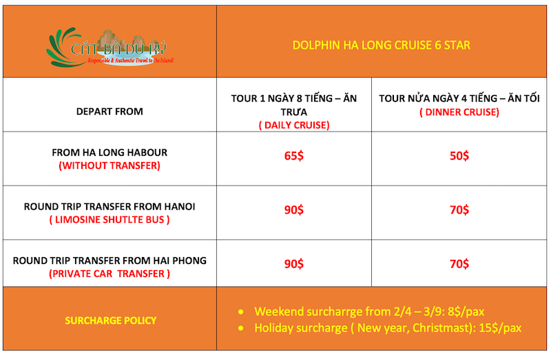 Dolphin Ha Long day cruise tour price