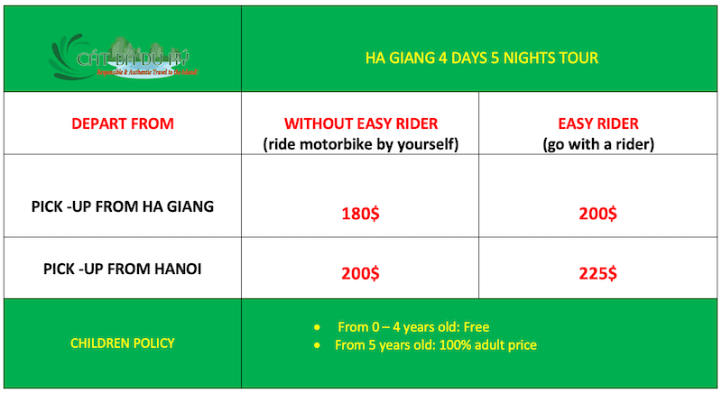 Hanoi - Ha Giang 4 days 5 night tour price