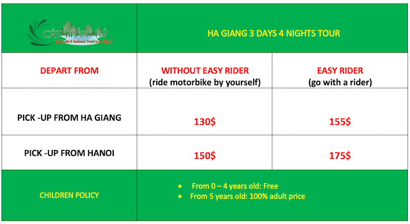 Ha Giang 3 days 4 night tour price