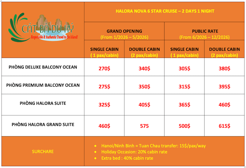 Price of Halora Nova 2 day 1 night cruise
