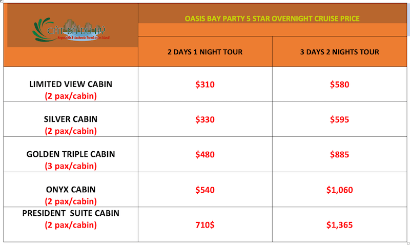 Oassi bay party overnight cruise price