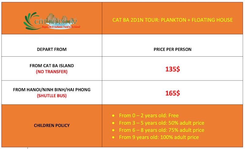 Cat Ba Plankton 2 day 1 night price