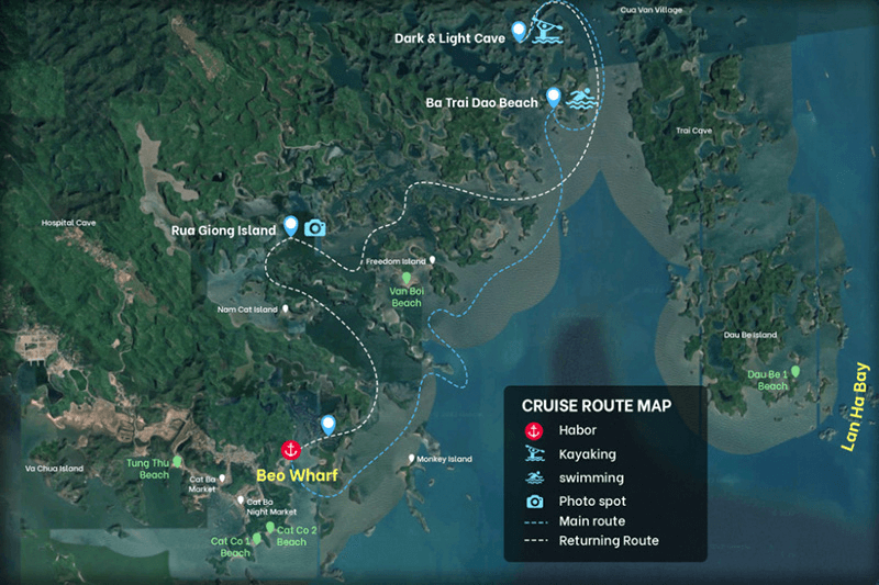 Lan Ha Bay - Ha Long Bay 1 Full Day Cruise Route Map