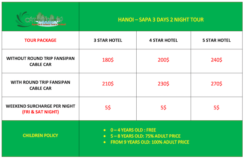 Sapa 3 days 2 night tour price