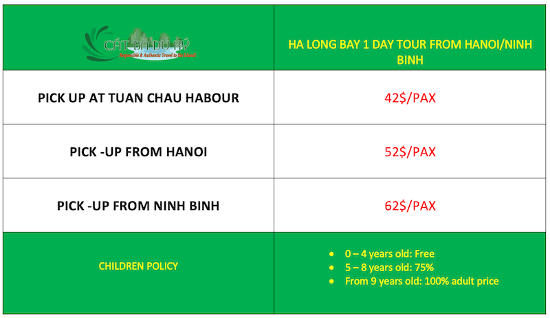 Ha Long 1 day tour price