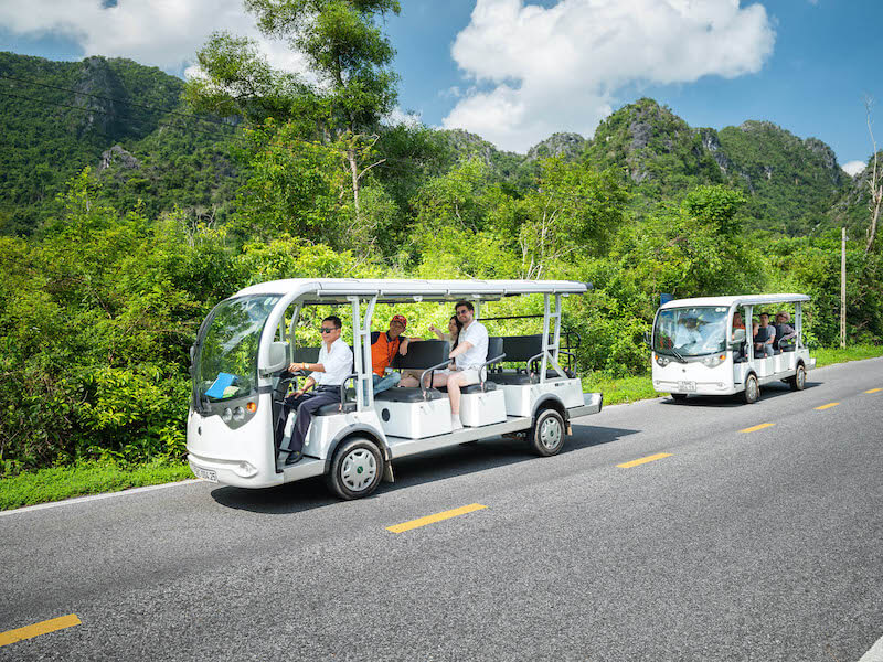 Electric car through Cat Ba National Park