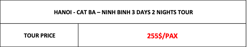 Cat Ba Ninh Binh 3 days 2 night tour price