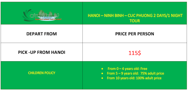 Hanoi - Ninh Binh - Cuc Phuong 2d1n tour price