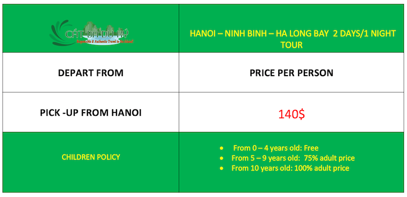 Hanoi - Ninh Binh - Ha Long 2D1N tour price