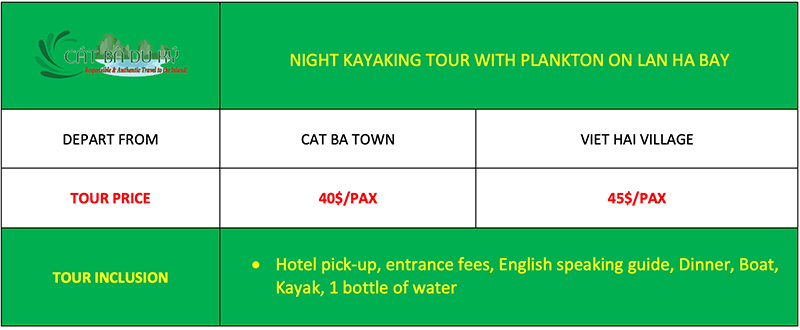 Plankton tour price with night kayaking